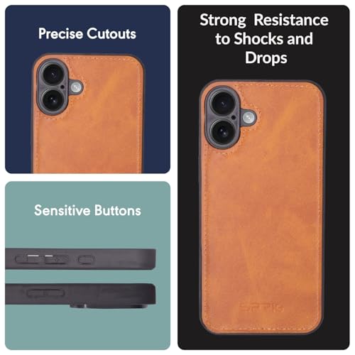 Image of SPRIG Compatible with iPhone 16 Premium PrimeMatte (Matte Leather TPU) Back Cover Drop Tested Shock Proof Mobile Case for Men, Women, Boys and Girls with Camera Protection (Light Brown)