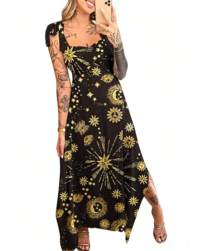 Image of Womens Summer Dresses Sleeveless Casual Sundress with Tie Straps Women's Maxi Beach Dress Vacation Outfits for Woman
