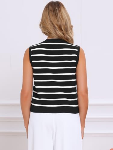 Allegra K Striped Sweater Vests for Women's Casual Sleeveless V Neck Button Up Crop Knit Vest Tops3