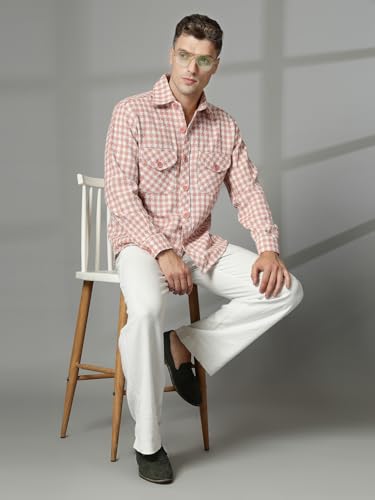 Image of CHKOKKO Wool Men Winter Wear Check Shacket Plaid Button Down Standard Length Jacket
