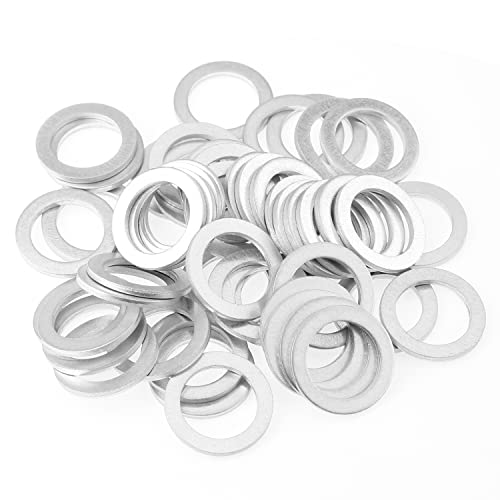 Image of HELIFOUNER 50 Pieces M14x20x1.5mm Automotive Drain Plug Gaskets, Oil Crush Washers, Aluminum Flat Washers, Inner Diameter 14mm, Outer Diameter 20mm, Thickness 1.5mm