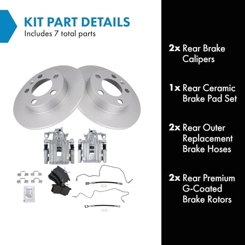 Image of TRQ Rear Brake Pad and Rotor Set Ceramic Coated Rotors Calipers Compatible with 1999 Volkswagen Jetta