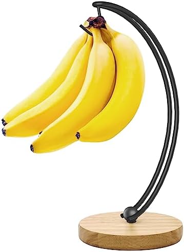 Bananas Holder Hanger Hook Stand Modern Banana Keeper Organizer Storage Racks Tree Wood Base Metal Hooks Grape Holder Fruit Display Rack Keep Bananas Fresh for Home Kitchen Bar Table Countertop