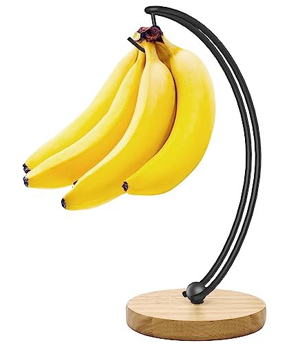 Bananas Holder Hanger Hook Stand Modern Banana Keeper Organizer Storage Racks Tree Wood Base Metal Hooks Grape Holder Fruit Display Rack Keep Bananas Fresh For Home Kitchen Bar Table Countertop #TOP1