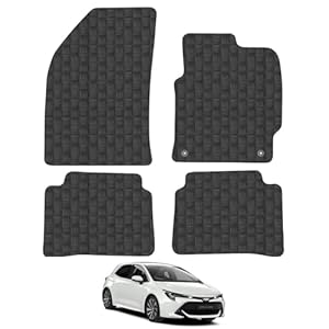 Car Mats for Toyota Corolla (2018+) Tailored Fit Rubber Floor Mat Set Accessory Black Custom Fitted 4 Pieces with Clips – Anti-Slip Backing, Heavy Duty & Waterproof