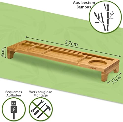 PIETVOSS Organizer na biurko z drewna bambusowego  organizer na klawiaturę, tablet, przybory biurowe  z prowadnicą na kabel, 56 x 15 x 6 cm