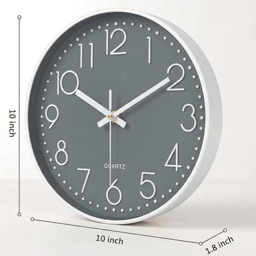 Image of STAR WORK Premium Wall Clock 10 inch Inch Silent Non-Ticking Quartz Movement | Easy to Read 3D Numbers | Modern Analog Clock for Home Decor, Living Room, Bedroom, Office (Slate Gray, 10-Inch (25Cm)
