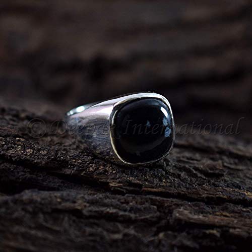 Snowflake Obsidian Ring, Natural Jewelry, Cushion Men's Obsidian Statement Ring, Obsidian Ring, Speckled Stone Ring, Sterling Silver Ring #TOP3