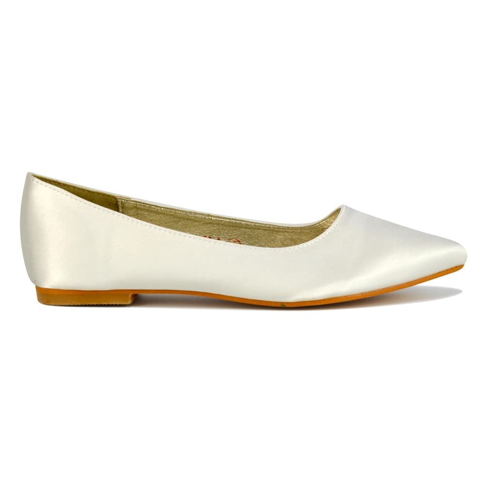 ESSEX GLAMWomens Flat Slip On Pumps Pointed Toe Ladies Ballet Casual Smart Shoes Size 3-8