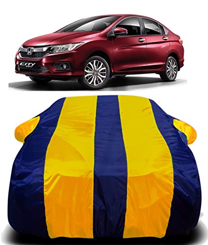 Image of Waterproof Car Cover Compatible for Honda City i-VTEC with Ultra Surface Body Protection (Yellow Stripes)