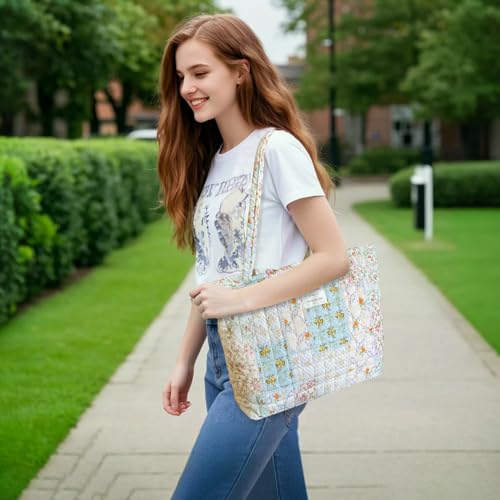 Image of Sunwel Fashion Top Zipper Floral Quilted Bag Small Tote Bag for Women