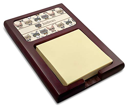 Personalized Hipster Cats Red Mahogany Sticky Note Holder
