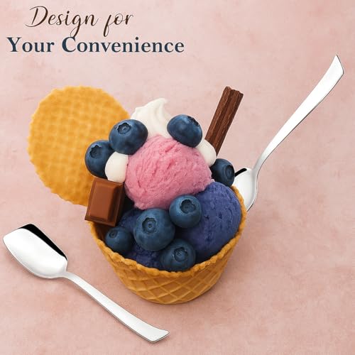 Image of Ice Cream Spoon Stainless Steel Set of 12 Icecream Spoons, Silverware Spoon Set, Dinner Spoon 14cm, Food Grade Silverware for Home & Kitchen, Durable Stylish, 12 Silver Spoons