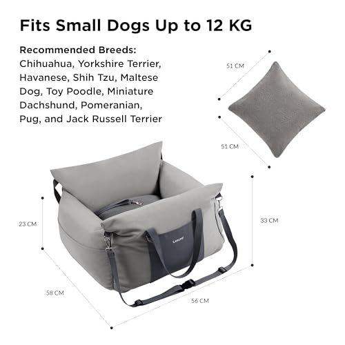 Lesure Dog Car Seat for Medium Dog - Waterproof Dog Booster Seat for Car with Storage Pockets, Clip-On Safety Leash and Memory Foam Filling, Small Pets Travel Carrier Bed, 58x56x33cm, Grey - Image 6