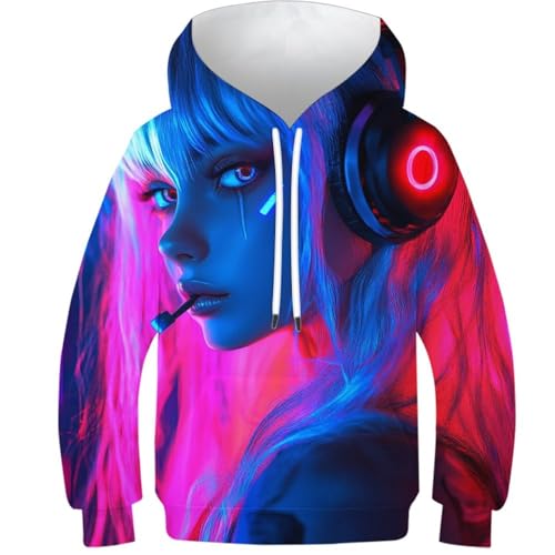 Sweat à capuche enfant Cyber Diable imprimé 3D avec poches pour ados 12-14 ans