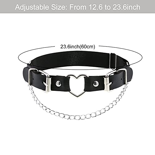 2PCs Leather Leg Garter with Chains, Elastic Rock Heart Thigh Garter for Women4