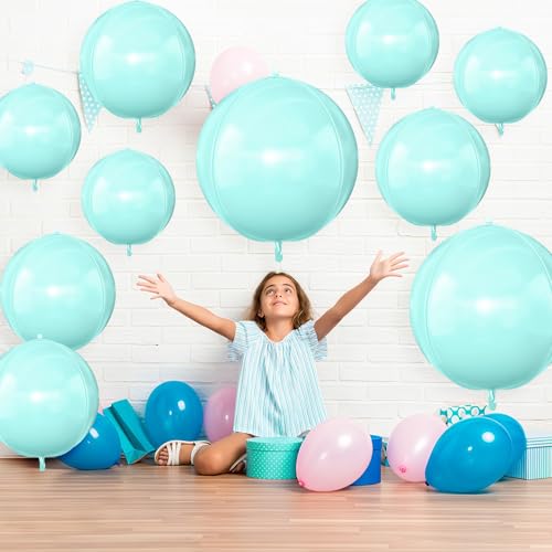 Image of 12PCS Teal Blue Round Foil Balloons 22 inch 15 inch 10 inch Large Mylar Balloons