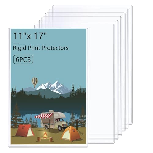 AKONEGE 6PCS 11 x 17 Rigid Print Protectors Hard Plastic Sheet Protectors Clear Heavy Duty Top Loading Menu Holder Poster Sleeves Page Protectors Frames Holder for Magazine Photo Paper Poster Prints