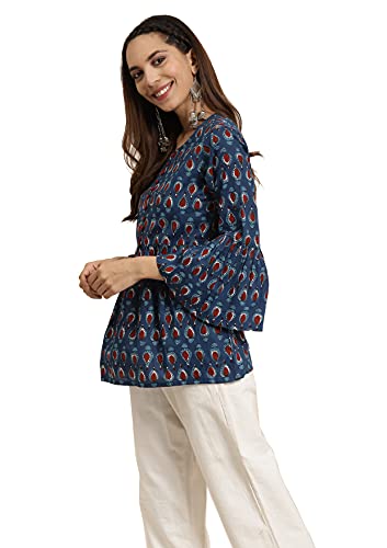 Image of Yash Gallery Women's Premium Febric Regular Fit Short Floral Printed Kurta Top