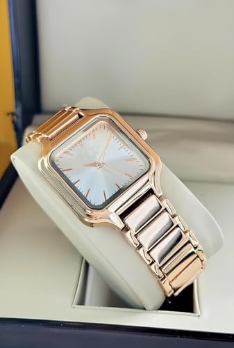 Image of SWADESI STUFF Newly Arrived Sqaure Dial Rose Gold Stainless Steel Strap Casual Elegant Watch for Women