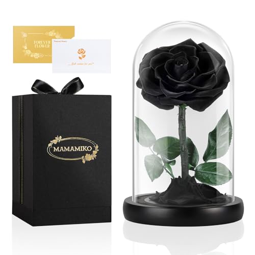 MAMAMIKO Rose Eternelle sous Cloche, Fleur Eternelle Cadeau, Rose Eternel Noire,Idée Boite Rose Cadeau pour Femme,Saint-Valentin,Anniversaire,Fête des...