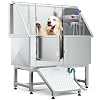 YITAHOME 50 Dog Grooming Tub 304 Stainless Steel Professional Dog Bathing Station wRamp Faucet Floor Grate Dog Bathtub for Large Medium Small Pets Left Door Dog Washing Station for Home