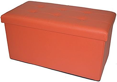 B FSOBEIIALEO Folding Storage Ottoman Footrest Faux Leather Shoes Bench Coffee Table Orange 30"x15"x15"