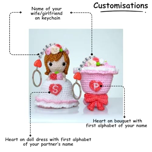 Image of Handmade Reversible Crochet Doll to Bouquet, Perfect for Girlfriend & Wife Birthday, 11cm Doll, Personalized Romantic Decor with Flower Crown
