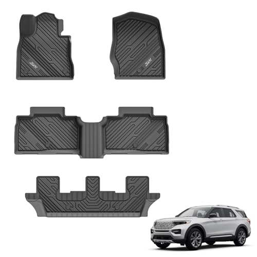 3W Floor Mats Custom Fit for 2020-2023 2024 2025 Ford Explorer 7 Passenger, All Weather TPE Full Set Car Accessories Floor Liner Including 3 Rows Car Mats (Includes Explorer Hybrid)