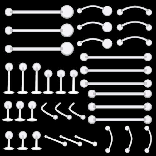 Lusofie Clear Piercing Retainer Plastic Jewelry Retainer, 36pcs Nipple Nose Barbells for Surgery Navel Belly Ring Lip Labret Eyebrow Tongue Cartilage Tragus Earrings Retainer4