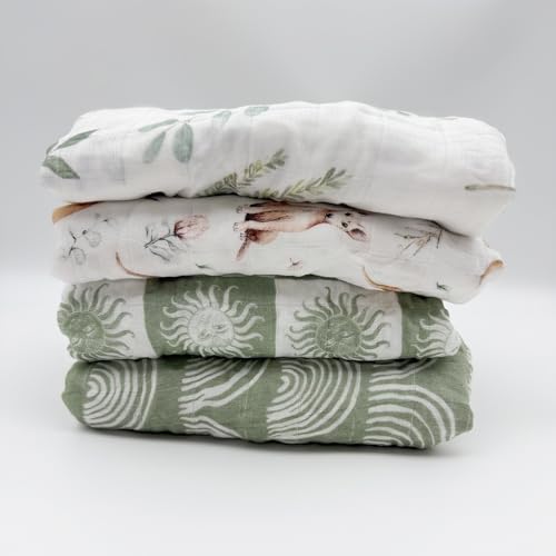 Image of Muslin Swaddle Blanket, 100% Viscose Made from Bamboo Muslin Swaddle Blankets for Boys and Girls, Baby Receiving Swaddles, Unisex Receiving Blanket Newborn Gifts (Eucalyptus Leaves)