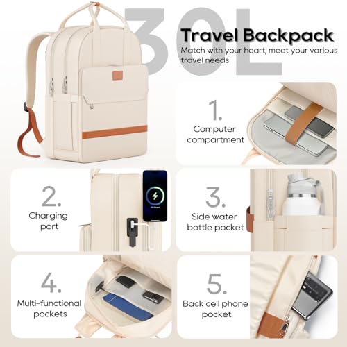 Image of imiomo Hard Shell 20 Inch Carry on Luggage 3 Piece Set with Travel Backpack, Lightweight Hardside Carry-On Suitcase with Spinner Wheels and TSA Lock, Beige