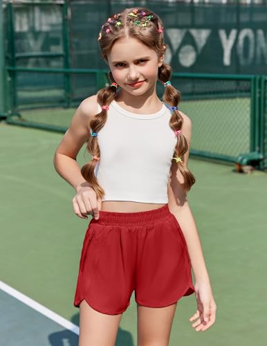 Image of Zaclotre Girls Athletic Shorts with Zipper Pockets High Waisted Running Shorts Soccer Gym Sports Active Short for Kids