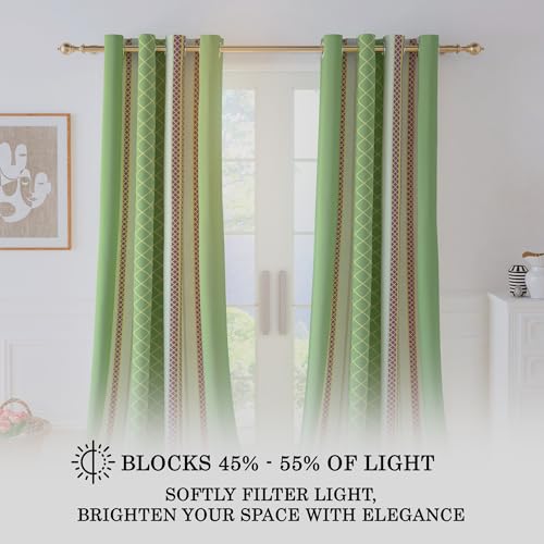 Image of Story@Home Cotton Curtain | Window Curtains 5 Feet Long Set of 2 | Geometric Printed | Bohemian Curtain | Room Darkening Curtains for Living Room | (116 X 152 Cm, Green & Off White)