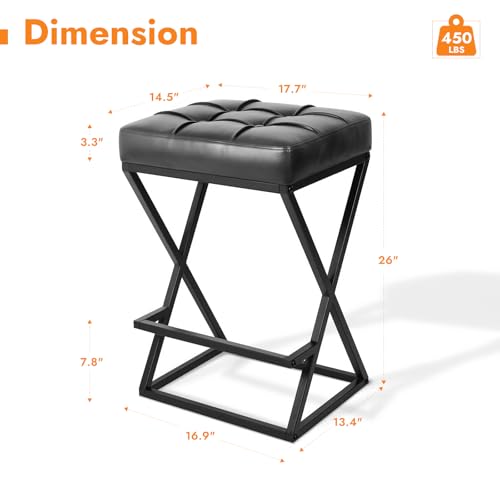 Image of Bar Stools Set of 3, 26 Inch Counter Height Stool Faux Leather Black