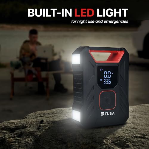 Image of TUSA Storm Pro 10X Fastest Tyre Inflator, Inflates Tyre in 2.5 Minutes (0-33 PSI), 2 in 1 Corded & Cordless Portable Air Compressor with 150 PSI Digital Display for Cars, Bikes (1 Year Warranty)