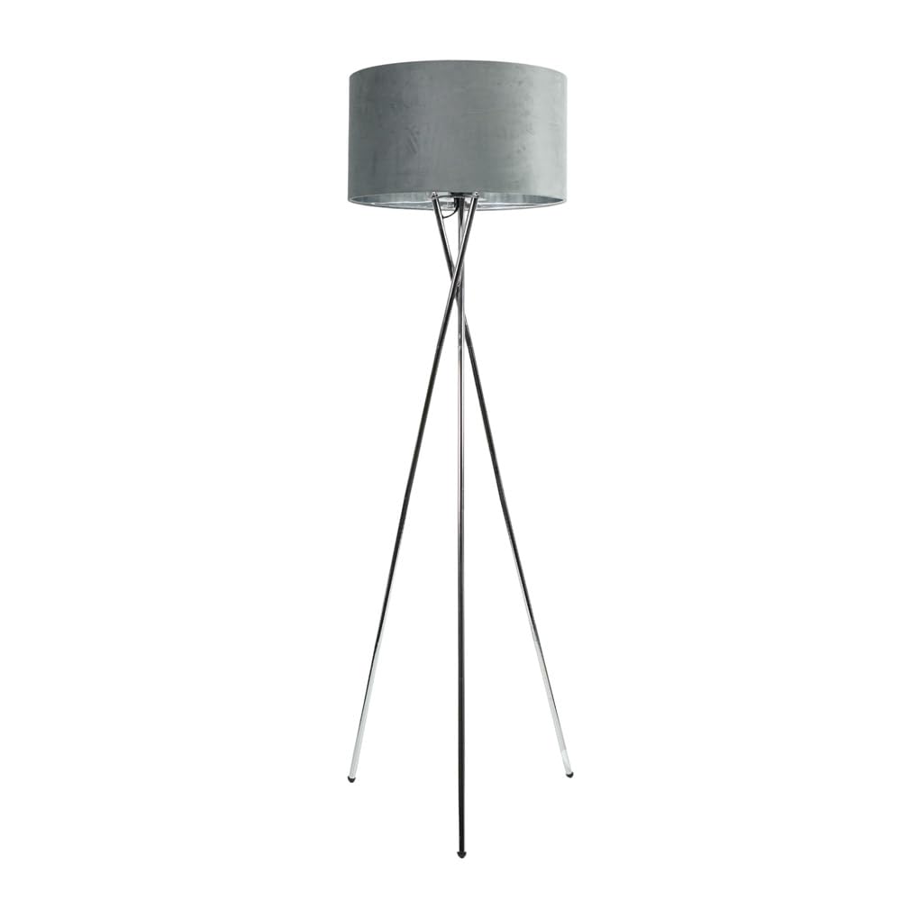 ValueLights | Camden Tripod Floor Lamp Chrome with Grey Velvet & Chrome Inner Shade | Floor Lamps, Home Décor & Improvement Essential