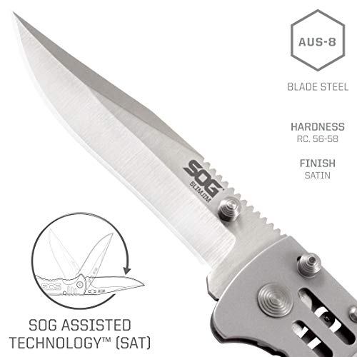 Sog Slimjim Folding Pocket Knife- Sog Assisted Technology W/ Tactile Bumps And Cutout Aid, Reversible Carry Clip, Aus-8 Stainless Steel Body (Sj31-Cp) #TOP2