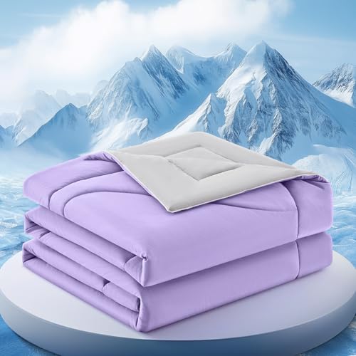 Image of Cooling Comforter King Size, Double-Sided Cooling Blanket for Hot Sleepers & Night Sweats, Arc-Chill Q-Max > 0.4 Breathable Ice Blanket, Lightweight Cold Comforter (108''x90'', Purple)