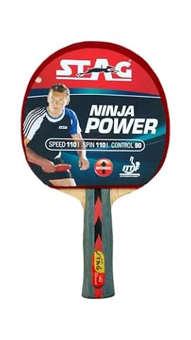 STAG ICONIC Ninja Power Advanced Table Tennis Racquet (6-Ply Blade, Inverted Smooth, Flared, Red/Black)