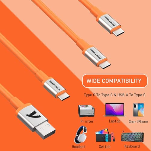Image of C04 2 in 1 Custom Coiled USB C Cable for Gaming Keyboard-Detachable Double Sleeve Spiral Cable with 5 Pin Aviator Connector for PS4,Xbox-USB A To Type C&Type C To Type C(1.62+3.28inch)-Orange