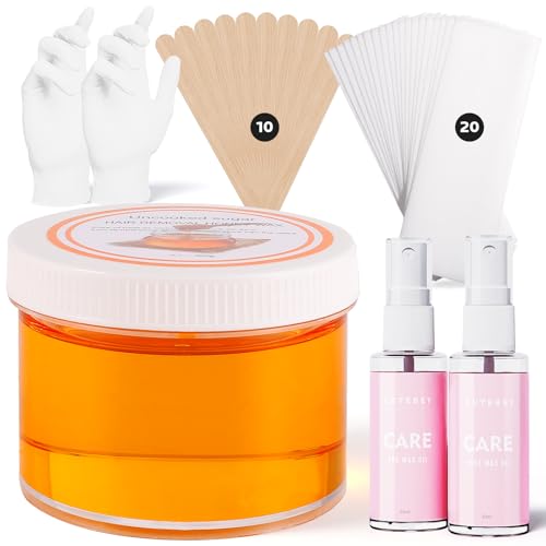 Sugar Wax Kit for Hair Removal: 10.6 Organic Sugaring Wax for Face Body Legs Bikini Back - with