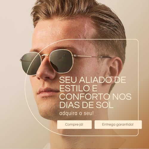 Óculos De Sol Hexagonal Dourado Com Proteção UV Modelo Unissex Adulto Moda e Estilo Casual e Elegant