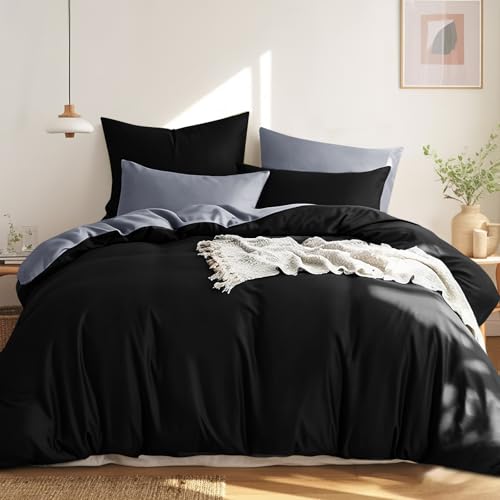 RUIKASI Bettwäsche 200x220 Baumwolle Schwarz - Bettwäsche-Sets 200x220cm...