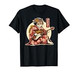 Japanese Samurai Cat Playing The Electric Guitar T-Shirt