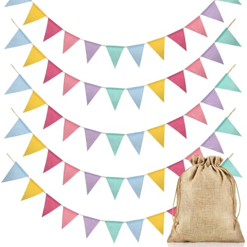 Alintor Wimpelkette Outdoor Wetterfest, 5 Stück Geburtstagsdeko, Girlande Geburtstag, für Regenbogen Deko, Luftschlangen, Matschküche, Spielhaus, Spielturm, Baumhaus, Festival Zubehör