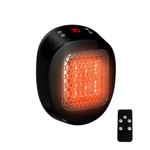 Calefacción de pared para casa con mando a distancia, mini radiador soplador de cerámica, 600 W 15-32 ℃, temporizador de 1-12 h, sistema termostático, bajo ruido calefacción silenciosa (Negro)