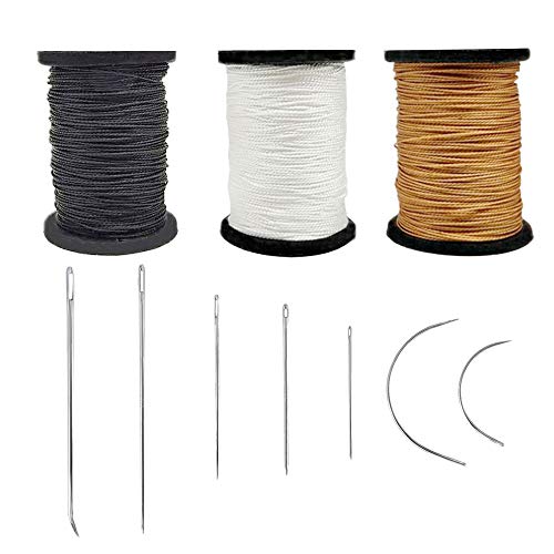 Topus Extra Strong Upholstery Repair Sewing Thread Kit and Heavy Duty Household Hand Needles, Including 7 Styles of Leather Canvas Sewing Needles and 3 Colors Nylon Thread (54 Yard of Each Roll)