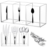 Suzile Acrylic Cutlery Storage Organizer Bin Silverware Caddy Countertop Knife Spoon and Fork Holder Kitchen 3 Section Tableware Storage Box for Cabinet Indoor Home Flatware Dining Room (Clear,M)