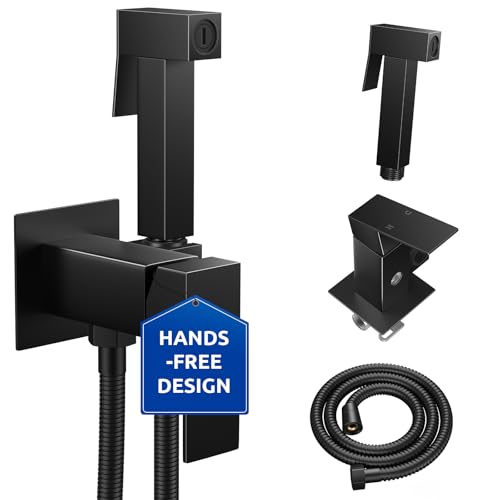 Image of Arofa Warm Water Bidet Sprayer for Toilet with Hot and Cold Rough-in Valve, Hands-Free Handheld Jet Spray with Adjustable Water Flow, Black Square Toilet Sprayer with Bidet Hose for Feminine Wash